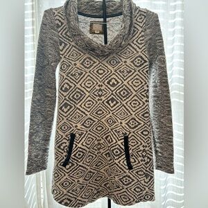 Anthropologie Konya Cowlneck Tunic Black Motif Sweater Tunic‎ Small